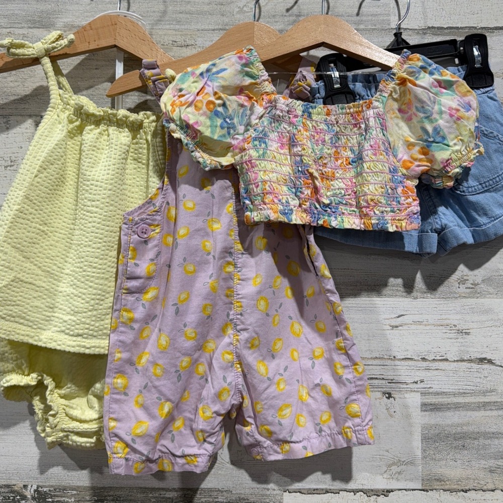 Vince Camuto Cat&Jack Summer Outfit Bundle Girls 12M‎ Floral Lemon Seersucker